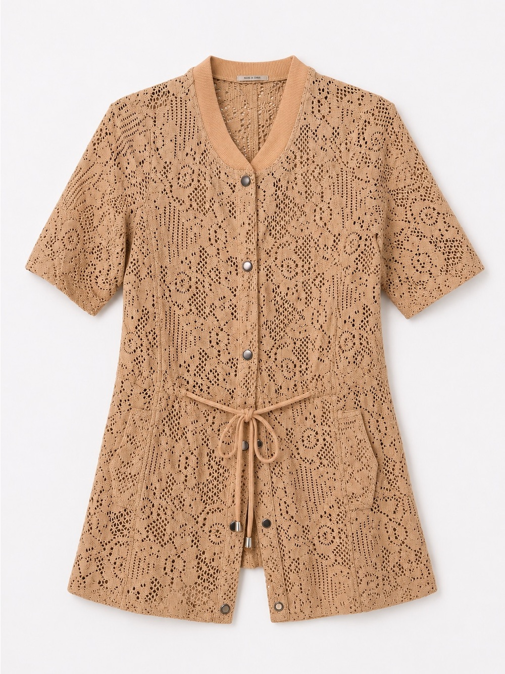 intimissimi Crochet Short-Sleeve Cover-Up Tunic in Camel